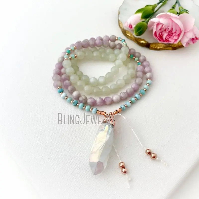 MN43548 Mala Necklace With Larimar Moonstone Kunzite And Angel Aura Guru Crystal 108 Prayer Beads Yoga Jewelry Yoga Gift
MN43548 Mala Necklace With Larimar Moonstone Kunzite And Angel Aura Guru Crystal 108 Prayer Beads Yoga Jewelry Yoga Gift