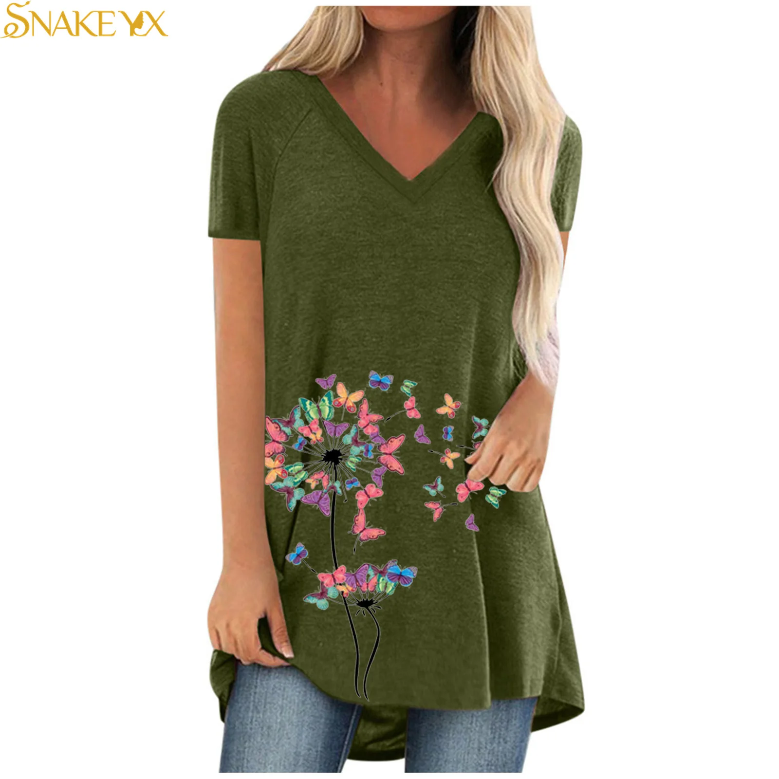 SNAKE YX 2022 Summer New Fashion Ladies Short-sleeved Printed Loose Mid-length Pullover V-neck T-shirt
SNAKE YX 2022 Summer New Fashion Ladies Short-sleeved Printed Loose Mid-length Pullover V-neck T-shirt