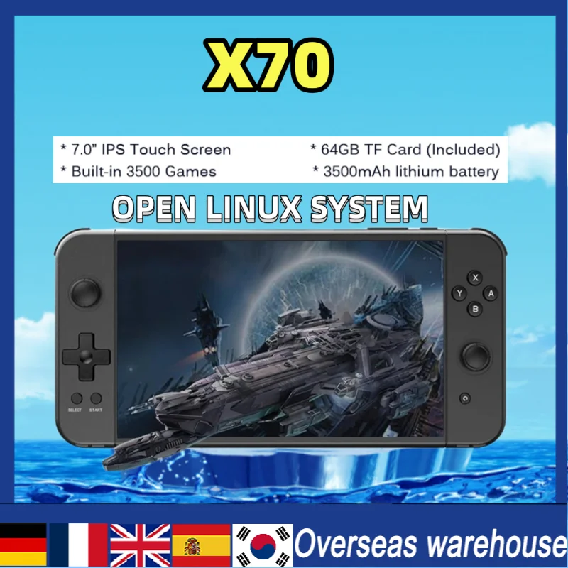 

2023 New POWKIDDY Original X70 Trendy Handheld Game Console 7 Inch HD Screen Retro Game Built-in 6000 Games HD 64GB Dual Grip