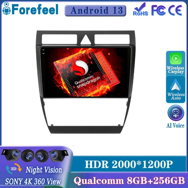 Android 13 Qualcomm для Audi A6 C5 1997 - 2004 S6 1999-2004 RS6 2002 - 2006 мультимедийный автомобильный GPS плеер навигация Сенсорный экран ТВ
Android 13 Qualcomm для Audi A6 C5 1997 - 2004 S6 1999-2004 RS6 2002 - 2006 мультимедийный автомобильный GPS плеер навигация Сенсорный экран ТВ