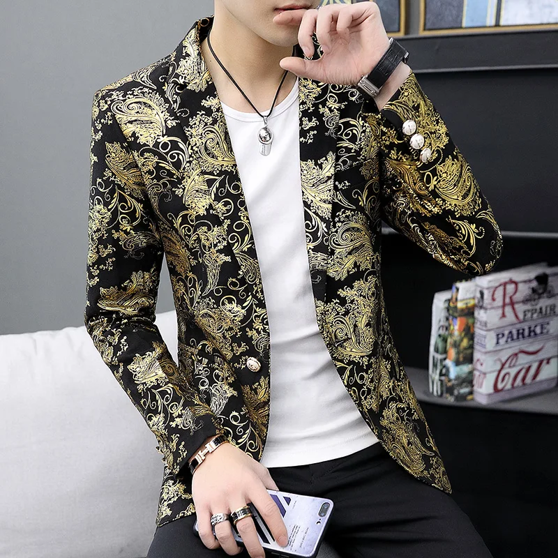 Gold Cashew Flowers Printed Luxury Blazers Men Slim Fit Silver Stage Costumes For Singers Mens Fashionable Jackets Unusual 2021
Gold Cashew Flowers Printed Luxury Blazers Men Slim Fit Silver Stage Costumes For Singers Mens Fashionable Jackets Unusual 2021