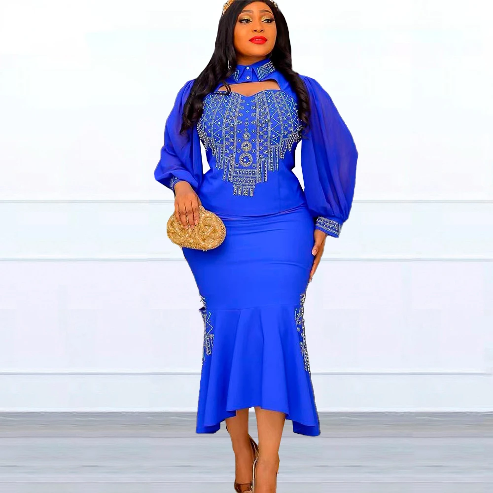 Plus Size Sexy African 2 Piece Chiffon Crystal Autumn Clothes for Women Tops Skirt Elegant Ladies Wedding Evening Bodycon Dress
Plus Size Sexy African 2 Piece Chiffon Crystal Autumn Clothes for Women Tops Skirt Elegant Ladies Wedding Evening Bodycon Dress