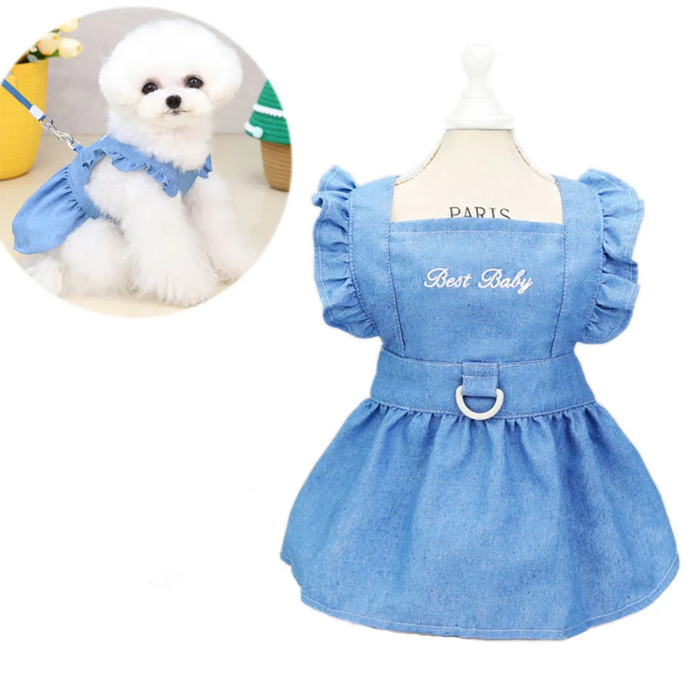 Dog Clothes for Small Dogs Denim Dress Cute Lace Princess Denim Skirt for Girl Dog Puppy Cat Costume Pet Outfits with Leash Ring 
Dog Clothes for Small Dogs Denim Dress Cute Lace Princess Denim Skirt for Girl Dog Puppy Cat Costume Pet Outfits with Leash Ring