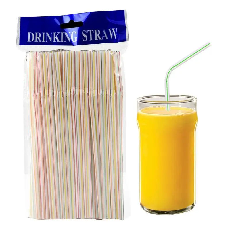 

Flexible Straws 100pcs Bendable Colorful Stripes Straws Disposables Lengthened Flexible Disposables Plastics Drinking Straws For
