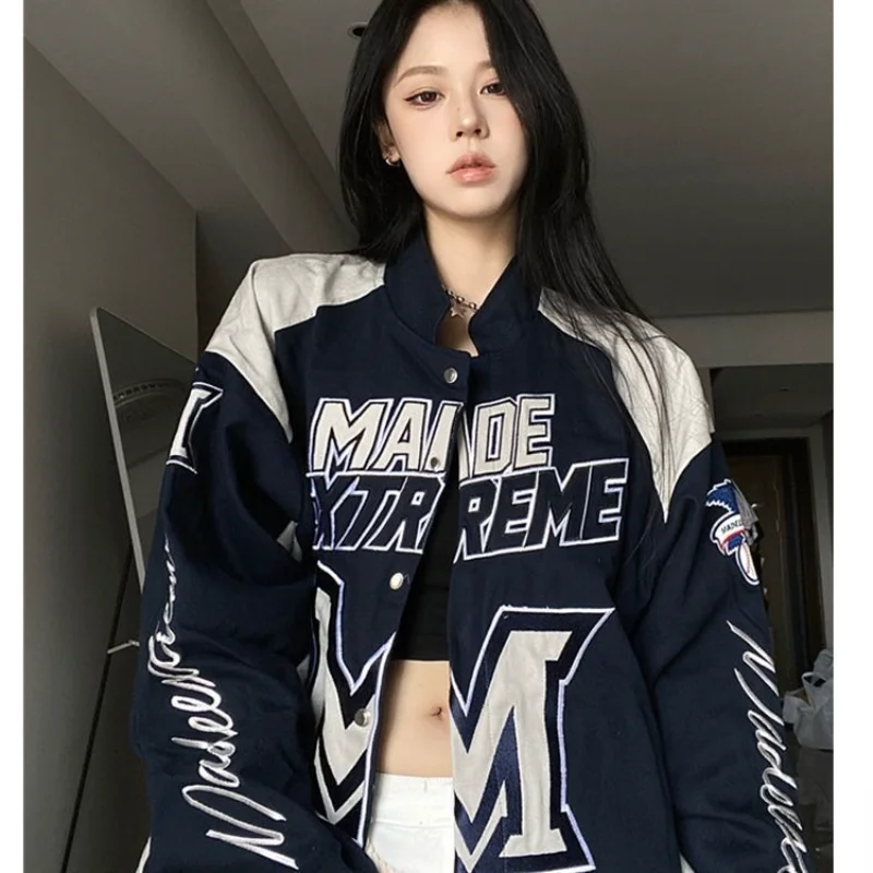 Letter Embroidery Women Jacket Harajuku Vintage Street Hip Hop Motorcycle Coat Women Loose Contrast Casual Jackets Clothes Tops
Letter Embroidery Women Jacket Harajuku Vintage Street Hip Hop Motorcycle Coat Women Loose Contrast Casual Jackets Clothes Tops