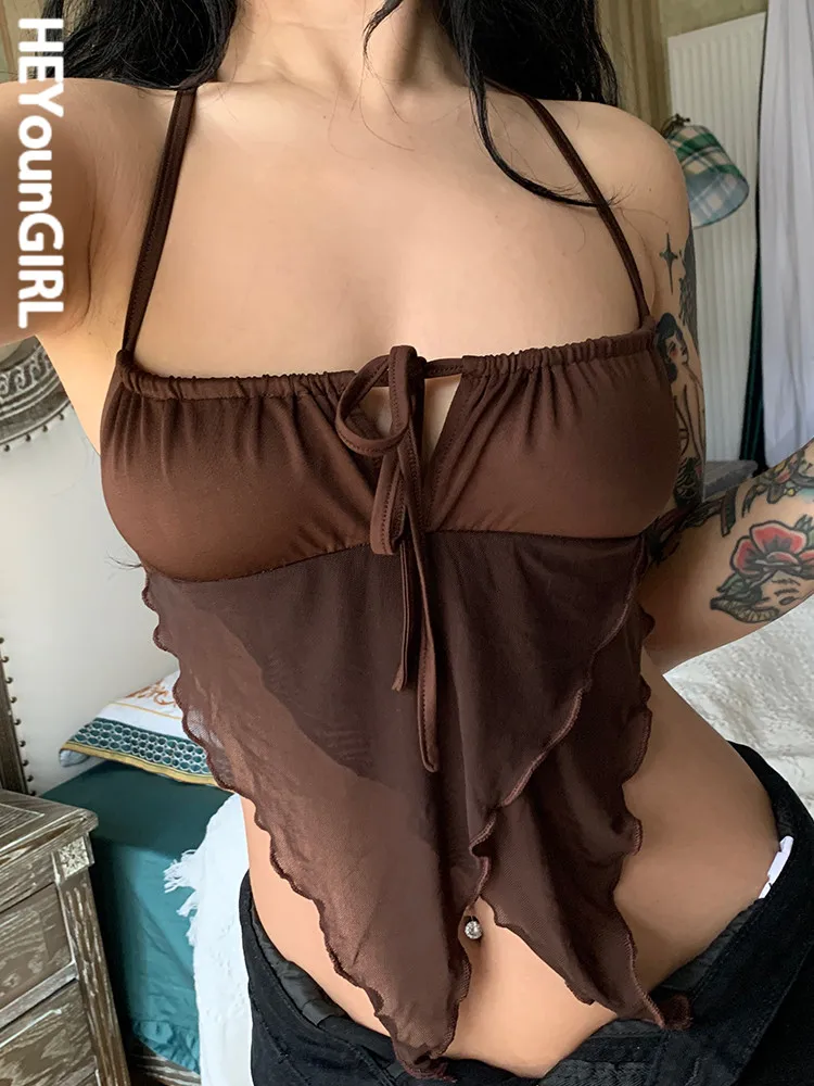 HEYounGIRL Halter Backless Camis Sexy Nightclub Outfits Brown Sleeveless Y2K Vintage Basic Mesh Cropped Tank Lady Party Clubwear
HEYounGIRL Halter Backless Camis Sexy Nightclub Outfits Brown Sleeveless Y2K Vintage Basic Mesh Cropped Tank Lady Party Clubwear