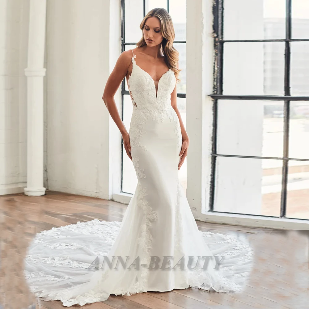 Anna Elegant Trumpet Wedding Dresses for Mariages Backless V Neck Appliques Sleeveless Tulle Cathedral Train Dropping Shipping
Anna Elegant Trumpet Wedding Dresses for Mariages Backless V Neck Appliques Sleeveless Tulle Cathedral Train Dropping Shipping