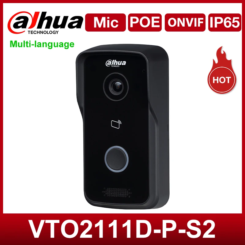 Dahua оригинальный MultiLang VTO2111D-P-S2 1MP HD видео дверной звонок камера поддерживает IP65 PoE