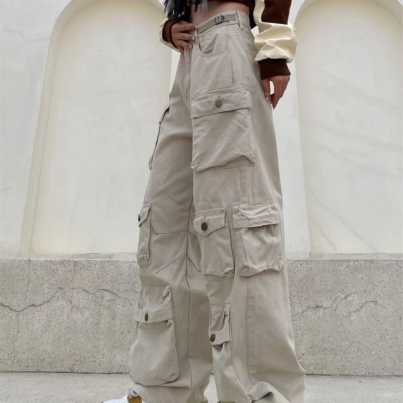 

Женские винтажные брюки-карго SMVP в тяжелой промышленности, с несколькими карманами, повседневные брюки в стиле хип-хоп с высокой талией, ули...