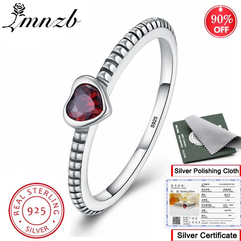 LMNZB With Certificate Tibetan Silver 925 Ring Romantic Heart Red Zircon Ruby Ring for Women Stackable Ring Band Fine Jewelry
LMNZB With Certificate Tibetan Silver 925 Ring Romantic Heart Red Zircon Ruby Ring for Women Stackable Ring Band Fine Jewelry