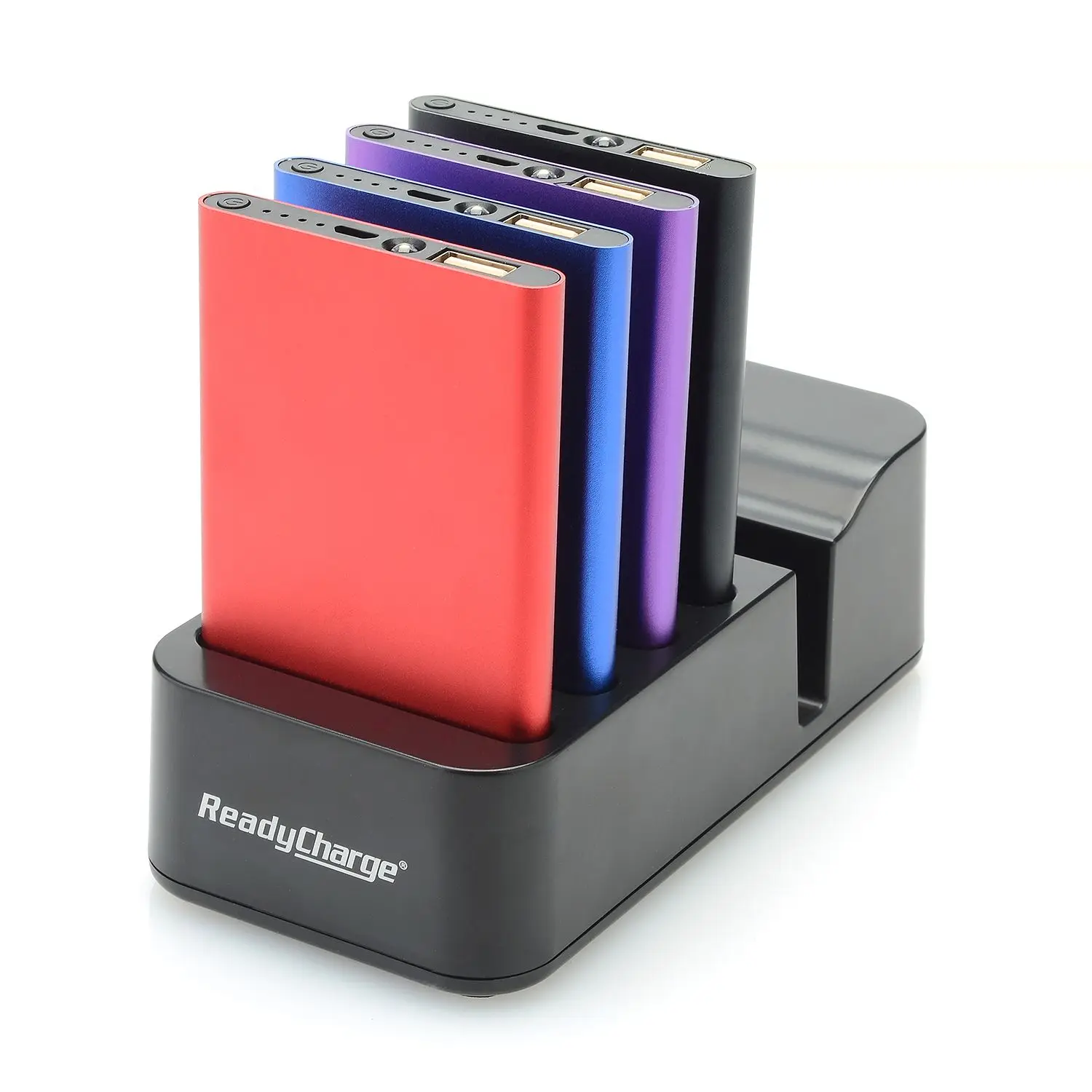 ReadyCharge Go! Set of 4 3000mAh Power Banks w/ Charging Station & Cables
ReadyCharge Go! Set of 4 3000mAh Power Banks w/ Charging Station & Cables