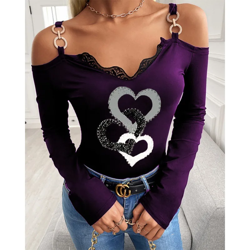 2022 Sexy Strapless V-neck Slim Pullover Tops Ladies Fashion Love Print Lace Edge Blouse Shirt Women Spring Office Blusa Blouses
2022 Sexy Strapless V-neck Slim Pullover Tops Ladies Fashion Love Print Lace Edge Blouse Shirt Women Spring Office Blusa Blouses