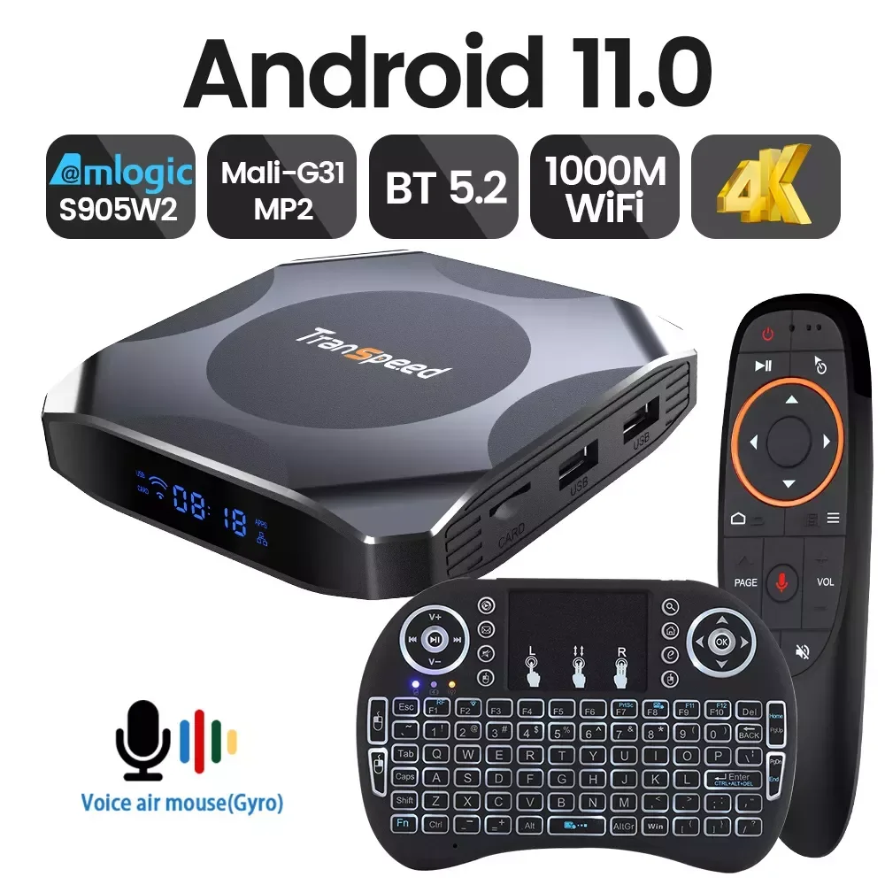 Transpeed Android 11 TV BOX BT5.2 3D Fast Dual 1000M WiFi 4K 4GB 64GB 32GB Media Player Amlogic S905W2 Mali G31 AV1 Set Top Box
Transpeed Android 11 TV BOX BT5.2 3D Fast Dual 1000M WiFi 4K 4GB 64GB 32GB Media Player Amlogic S905W2 Mali G31 AV1 Set Top Box