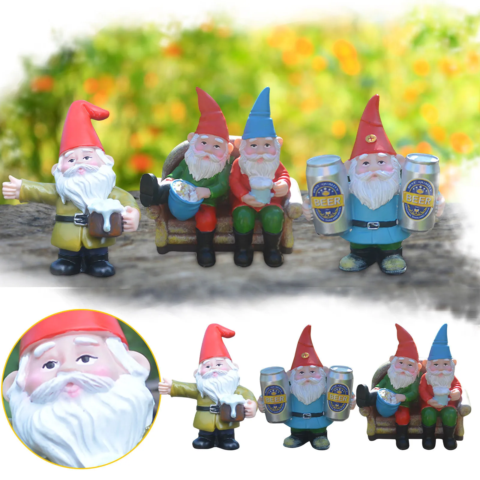 

Garden Drunk Gnomes Miniature Ornaments Mini Drinking Dwarf Courtyard Elf Figure Resin Micro Landscape Outdoor Funny Figurine