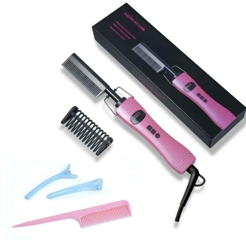 

Black Hot Comb Hair Straightener Flat Iron Electric Hot Heating Comb Wet And Dry Hair Curler Straight Styler Curling Iron