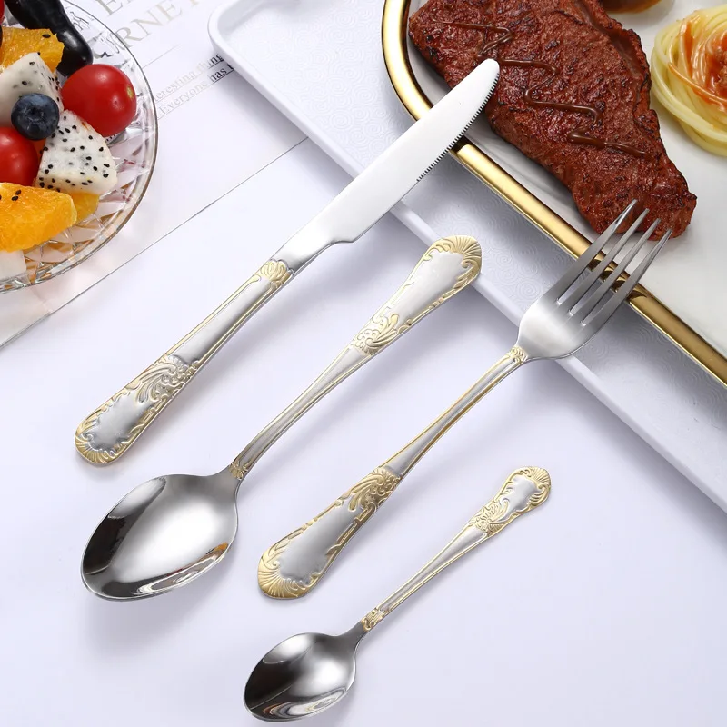 24pcs KuBac Hommi Gold Plated Stainless Steel Dinnerware Set Dinner Knife Fork Set Cutlery Set Gold Drop Shipping
24pcs KuBac Hommi Gold Plated Stainless Steel Dinnerware Set Dinner Knife Fork Set Cutlery Set Gold Drop Shipping