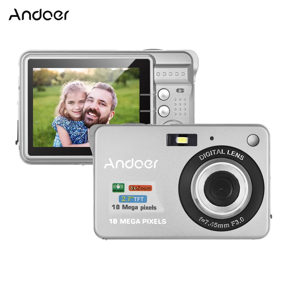 

Andoer Digital Camera 18M 720P HD Video Camcorder with 2pcs Rechargeable Batteries 8X Digital Zoom Anti-shake 2.7inch LCD Screen