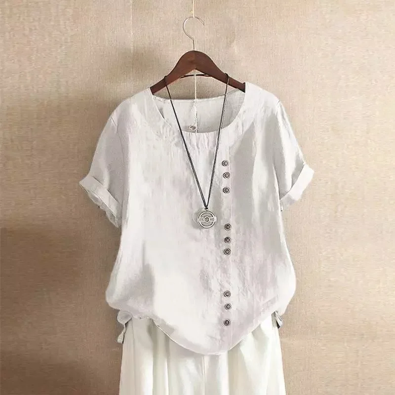 Women Simple Solid Cotton Linen T-shirt Summer Short Sleeve Casual Tops Female Oversized S-5XL Loose Pullovers
Women Simple Solid Cotton Linen T-shirt Summer Short Sleeve Casual Tops Female Oversized S-5XL Loose Pullovers