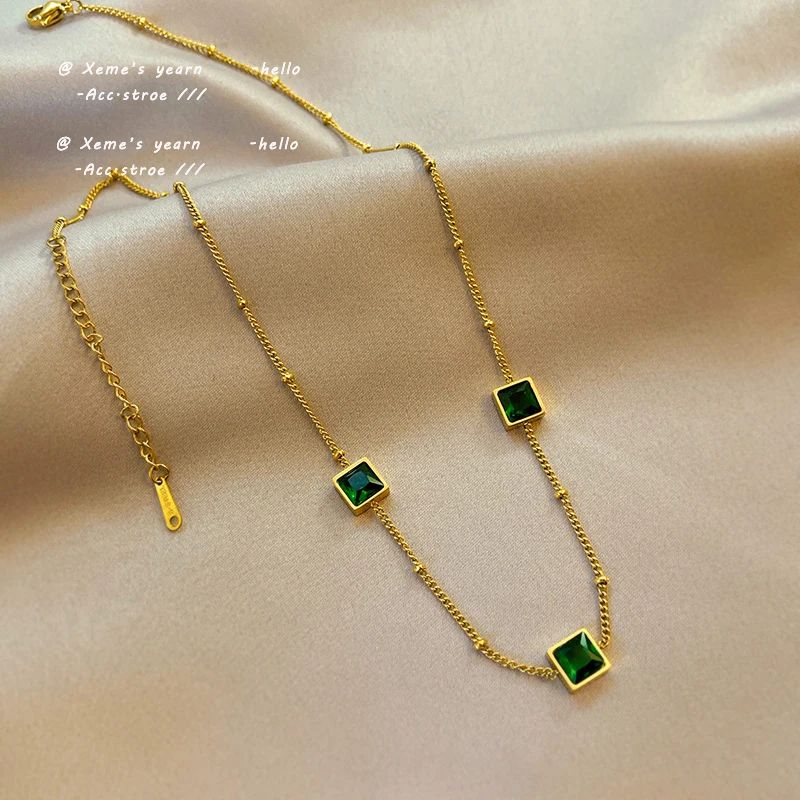 Advanced Green Zircon Necklace Stainless steel Non Fading Design Sense of Simplicity Temperament Clavicle Chain For Woman 2021
Advanced Green Zircon Necklace Stainless steel Non Fading Design Sense of Simplicity Temperament Clavicle Chain For Woman 2021