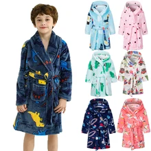 Kids Flannel Bathrobe Baby Girls Boy Cartoon Hooded Pajamas Children Soft Bath Robe Nightgown Teenager Toddler Clothing 2-12Year