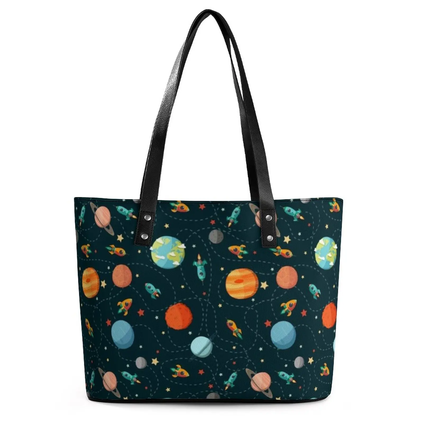 Cartoon Sky Print Handbags Space Adventure College Tote Bag Streetwear Shoulder Bag Designer Handle PU Leather Shopper Bags
Cartoon Sky Print Handbags Space Adventure College Tote Bag Streetwear Shoulder Bag Designer Handle PU Leather Shopper Bags