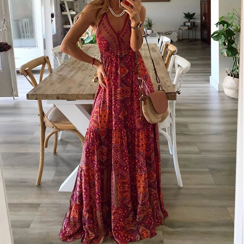Women's Sling Print Long Dresses Maxi Dress Casual Sundress Arrival 2022 New Summer Boho V-neck Sleeveless Party Beach Style
Women's Sling Print Long Dresses Maxi Dress Casual Sundress Arrival 2022 New Summer Boho V-neck Sleeveless Party Beach Style