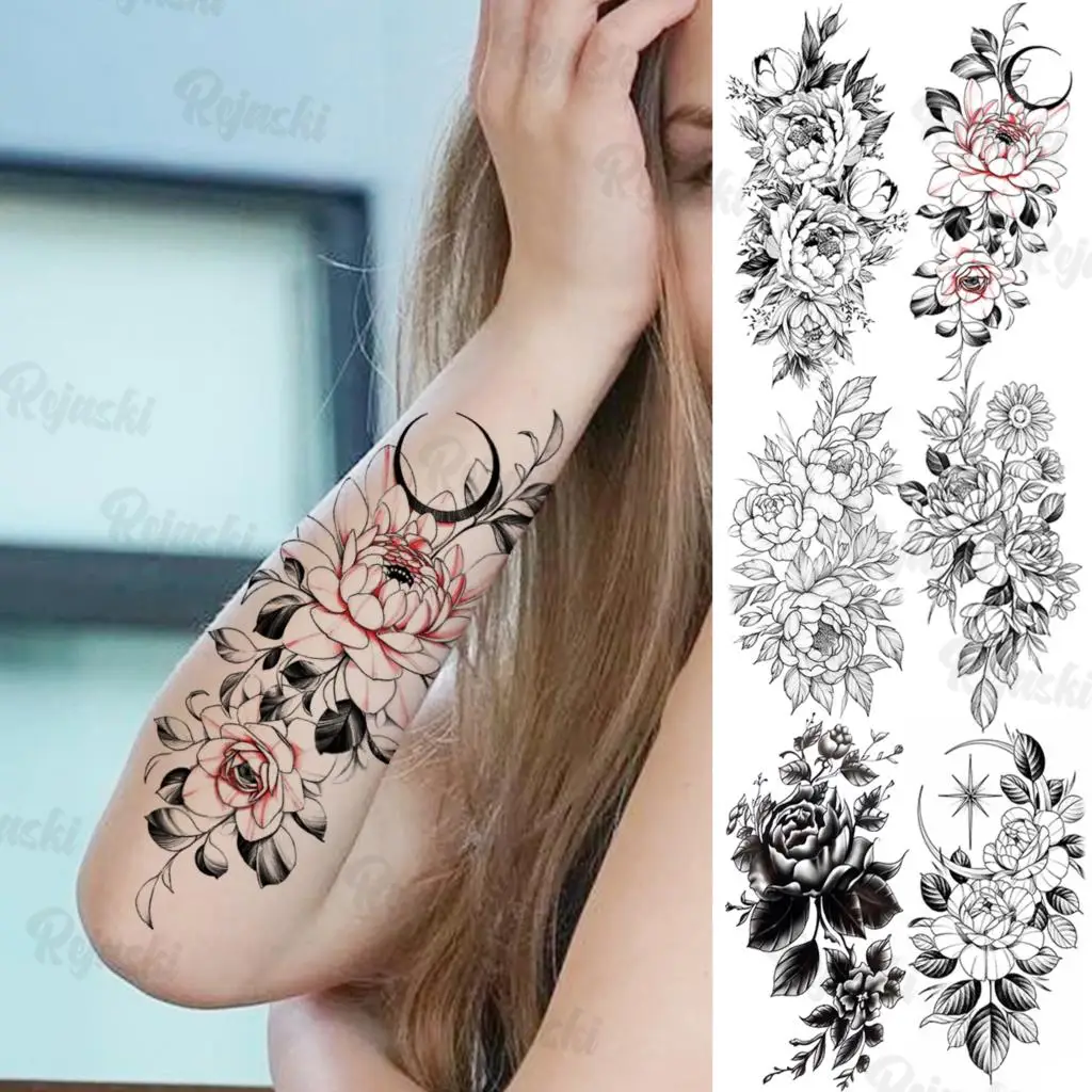 Large Lotus Temporary Tattoos For Women Girls Realistic Moon Sun Flower Rose Fake Tattoo Sticker Forearm Body Tatoos Waterproof 
Large Lotus Temporary Tattoos For Women Girls Realistic Moon Sun Flower Rose Fake Tattoo Sticker Forearm Body Tatoos Waterproof