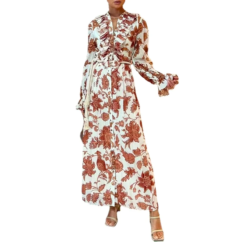 Retro Long Dress Women's 2022 Spring Autumn Fungus Edge Decorative Puff Sleeve Lace-up Dress Long Sleeve Printed Fall Dress
Retro Long Dress Women's 2022 Spring Autumn Fungus Edge Decorative Puff Sleeve Lace-up Dress Long Sleeve Printed Fall Dress