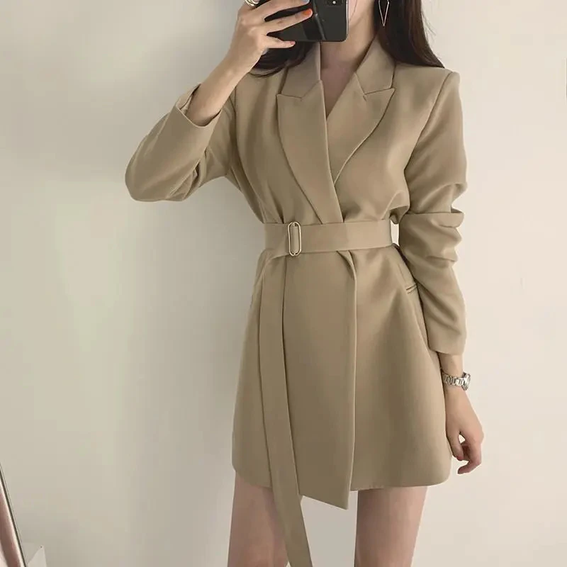 Korean Style Office Blazer Dress Women Elegant Slim Fit with Belt Suit Jackets Ladies Solid Color Long Sleeve Crop Blazer
Korean Style Office Blazer Dress Women Elegant Slim Fit with Belt Suit Jackets Ladies Solid Color Long Sleeve Crop Blazer