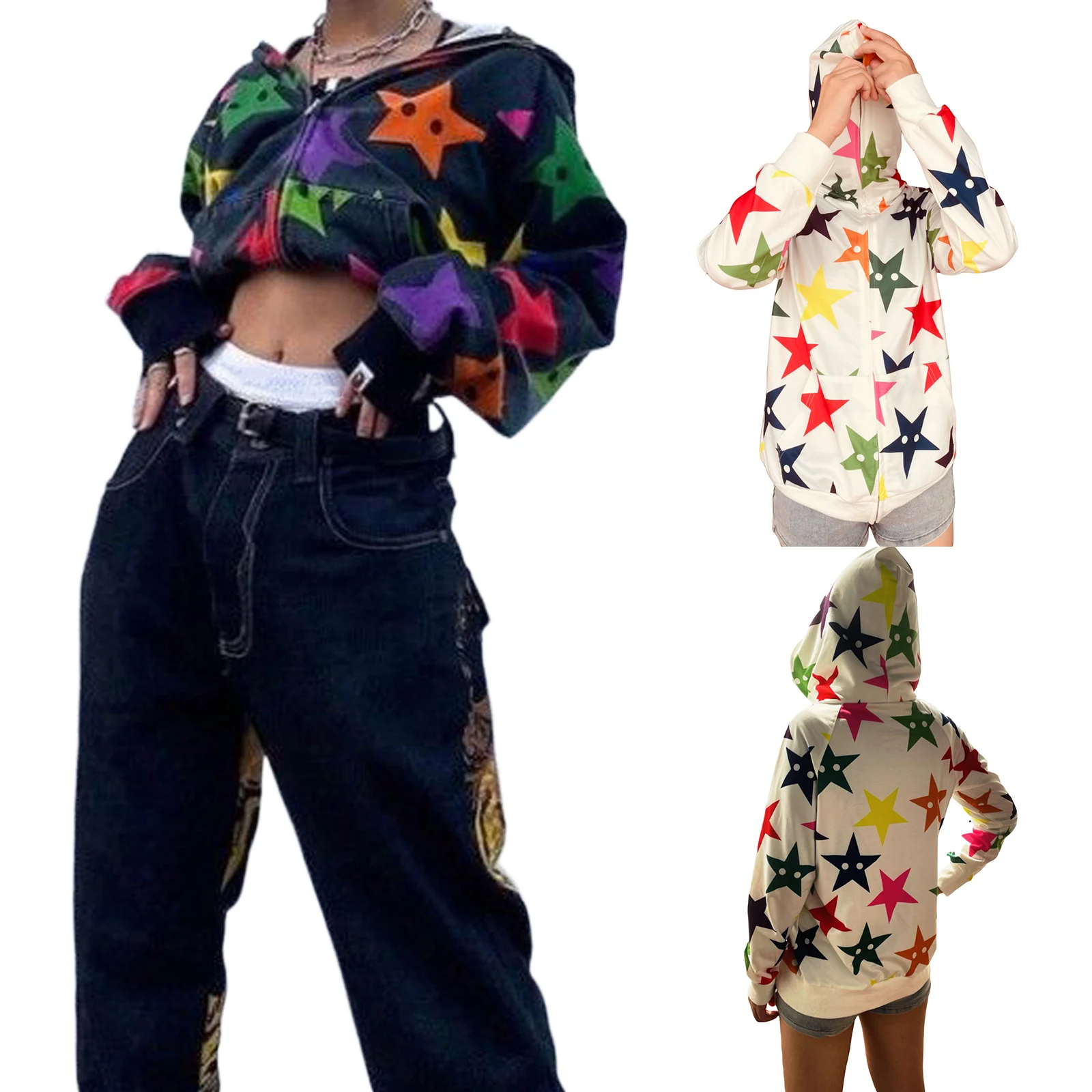 Women Colorful Star Print Zip Sweatshirt Hoodie Coat Casual Long Sleeve Sportswear Tops Autumn Streetwear
Women Colorful Star Print Zip Sweatshirt Hoodie Coat Casual Long Sleeve Sportswear Tops Autumn Streetwear