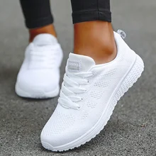 Womens Sneakers 2023 New Fashion Breathable Trainers Comfortable Sneakers Women Mesh Fabric Lace Up Female Footwear Women Shoes