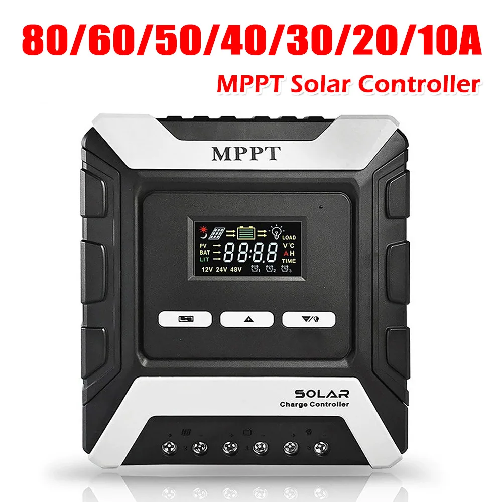 

MPPT Solar Charge Controller 80A 60A 50A-10A Solar Panel PV Regulator for 12V/24V/48V Lithium/Lead-Acid/Iron Phosphate Battery