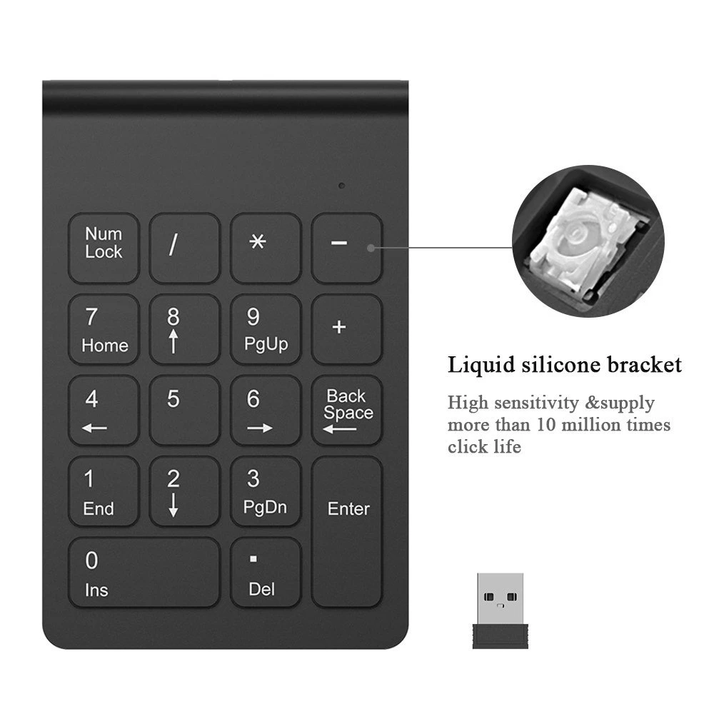 

Wireless 2.4GHz 18 Keys Number Pad Numeric Keypad Keyboard for Laptop PC & Mac black