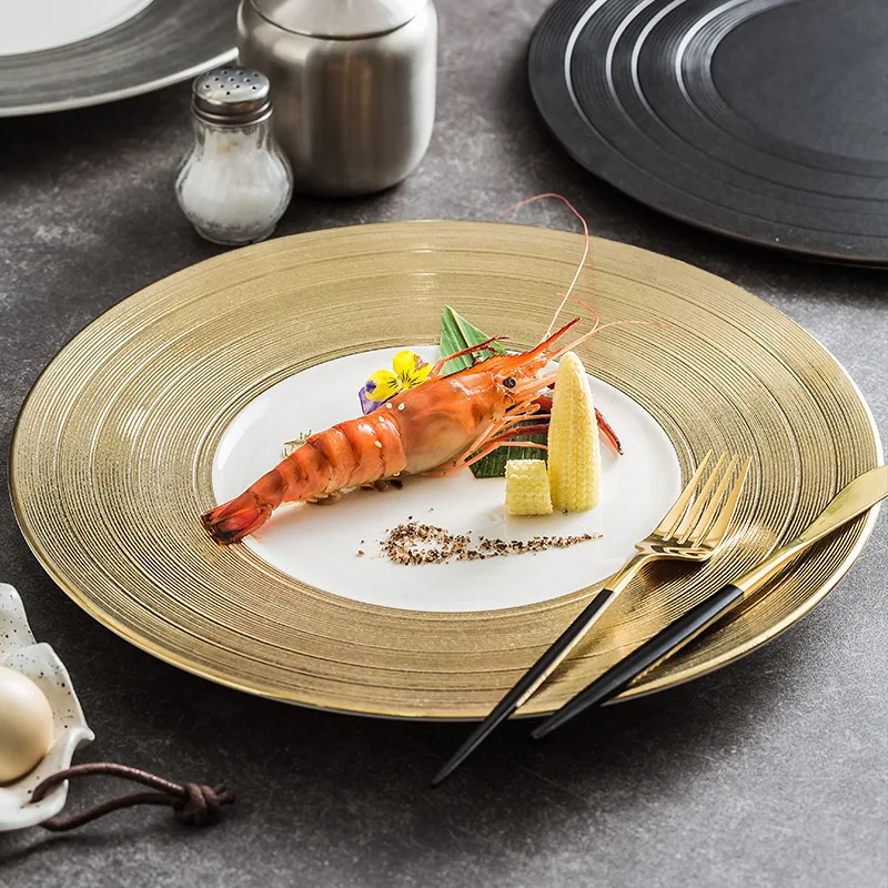 European Ceramic Plate Manual Gold Plated Decor Wedding Center Fruit Salad Plates Western Restaurant Steak Dish Kitchen Cutlery
European Ceramic Plate Manual Gold Plated Decor Wedding Center Fruit Salad Plates Western Restaurant Steak Dish Kitchen Cutlery