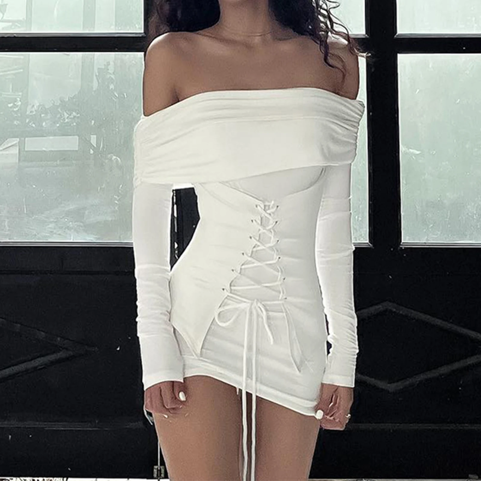 Tie Up Y2K Style Women Summer Short Dress Corset Ladies White Mini Dress Slash Neck Long Sleeve Dress Backless Vacation Outfit
Tie Up Y2K Style Women Summer Short Dress Corset Ladies White Mini Dress Slash Neck Long Sleeve Dress Backless Vacation Outfit