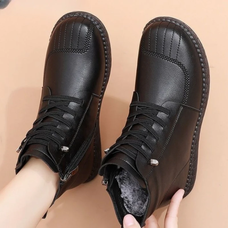 Women Lace Up Ankle Boots Women's Spring Autumn Oxford Shoes Flats Leather Shoes Ladies Short Plush Boots Zipper Black Booties
Women Lace Up Ankle Boots Women's Spring Autumn Oxford Shoes Flats Leather Shoes Ladies Short Plush Boots Zipper Black Booties