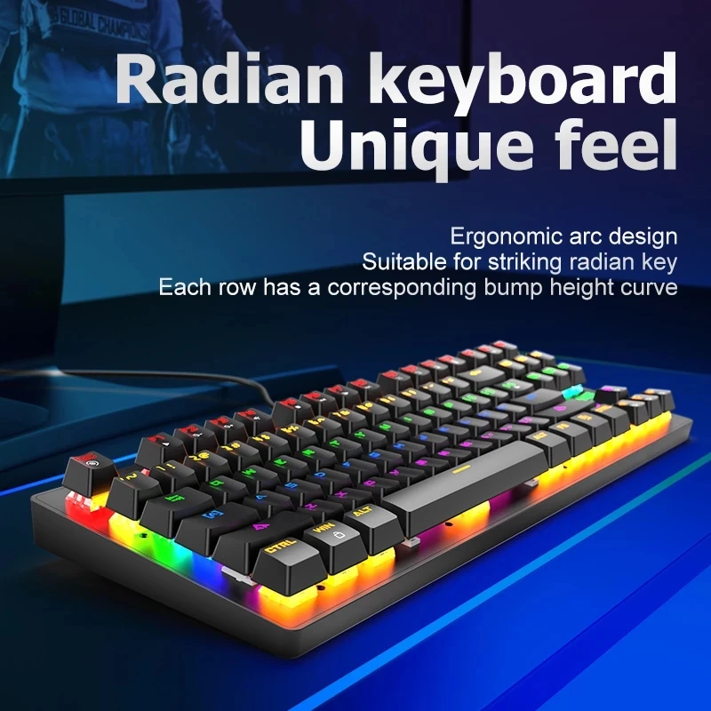 

Клавиатура игровая Механическая Busi 016, универсальная Проводная USB клавиатура с 87 клавишами, красная/зеленая/Пылезащитная подсветка