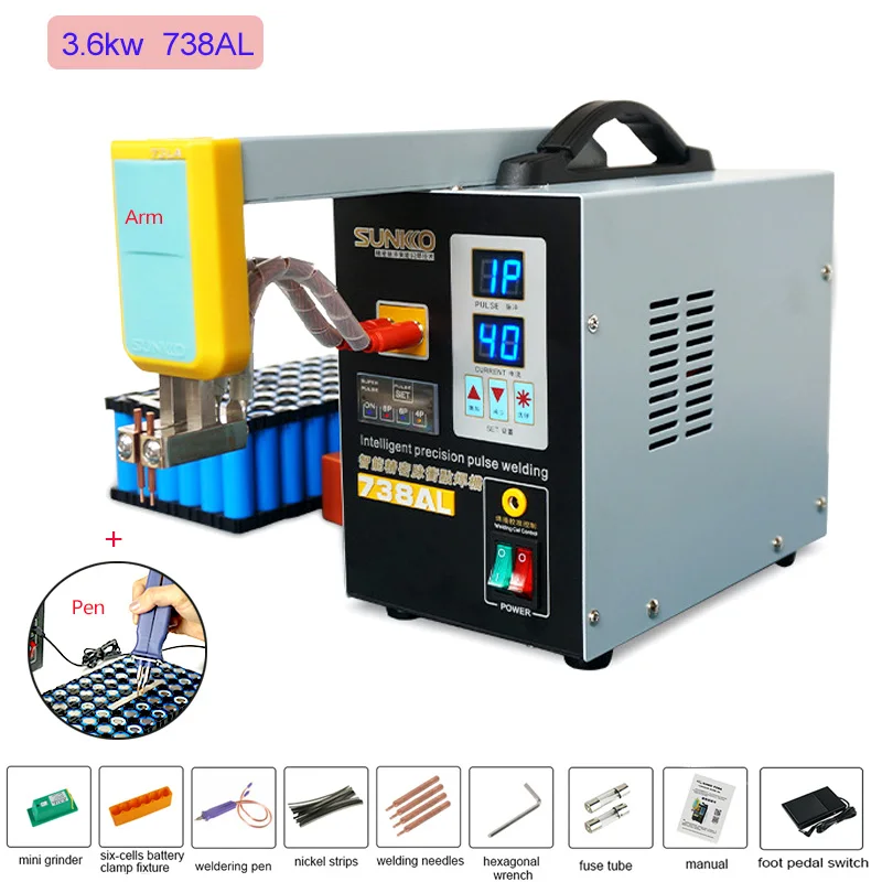 SUNKKO738AL Battery Spot Welding Machine 3.6kw Detachable Telescopic Arm +Welding Pen Point Pulse Spot welder 18650 Butt Welding
SUNKKO738AL Battery Spot Welding Machine 3.6kw Detachable Telescopic Arm +Welding Pen Point Pulse Spot welder 18650 Butt Welding