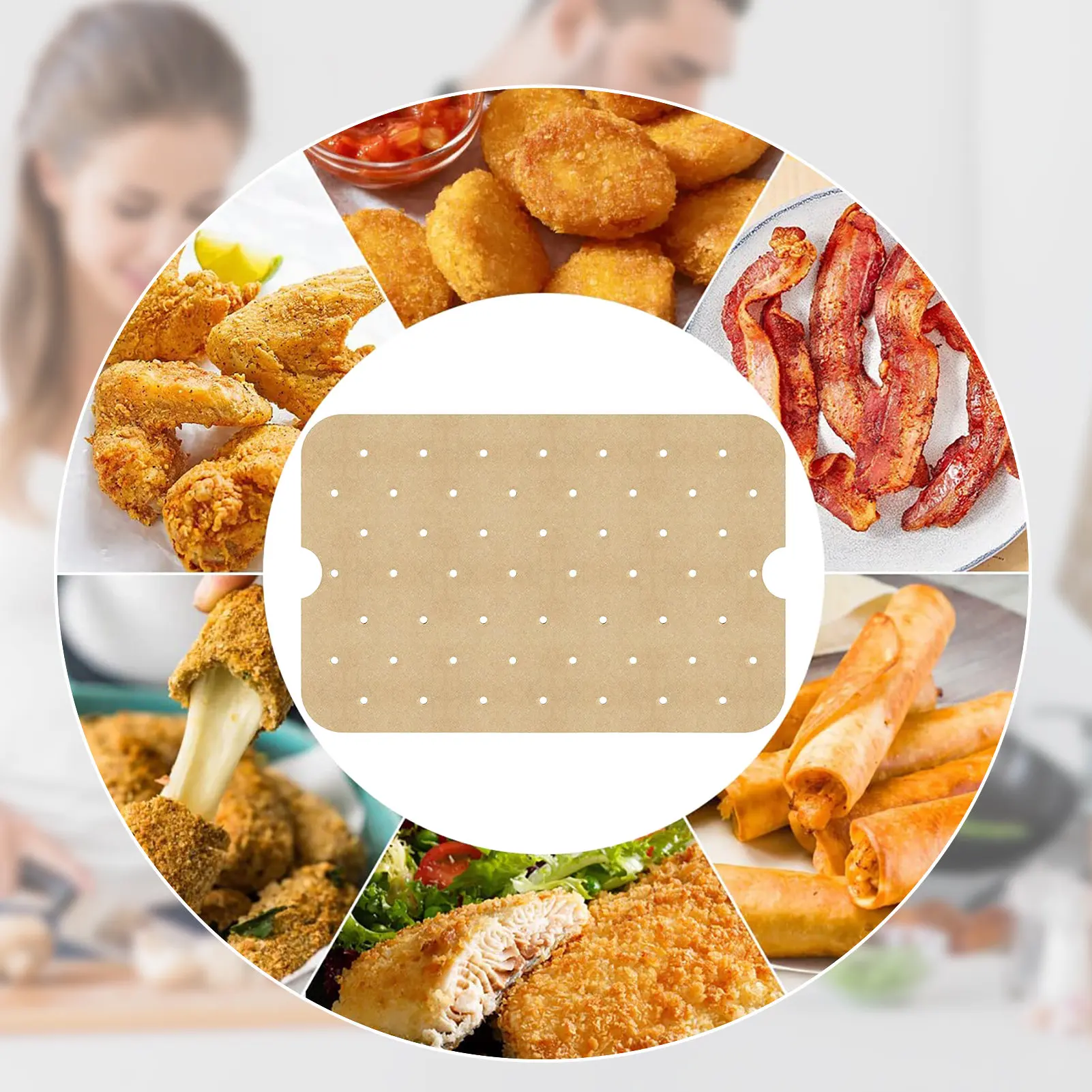 Air Fryer Paper Liners Steaming Parchment Paper Liner 100-Pcs Rectangle Air Fryer Liners Heat Resistant Mat Food Safe Parchment 
Air Fryer Paper Liners Steaming Parchment Paper Liner 100-Pcs Rectangle Air Fryer Liners Heat Resistant Mat Food Safe Parchment