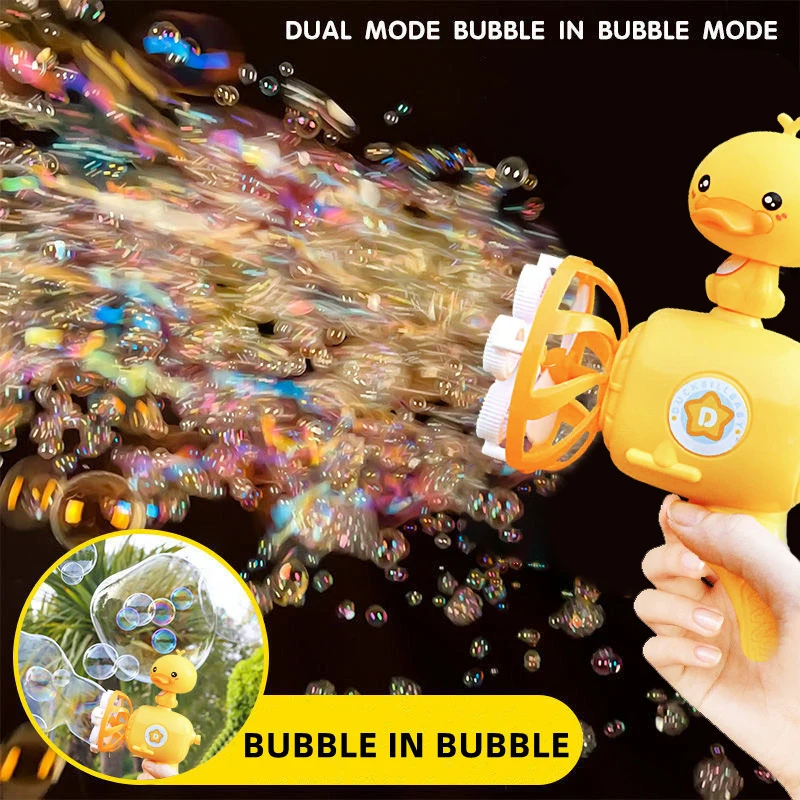 Automatic Yellow Duck Bubble Machine Bubble In Bubble Gun With Cartoon Fan Soap Water Bubble Blower For Kids Summer Outdoor Toys
Automatic Yellow Duck Bubble Machine Bubble In Bubble Gun With Cartoon Fan Soap Water Bubble Blower For Kids Summer Outdoor Toys