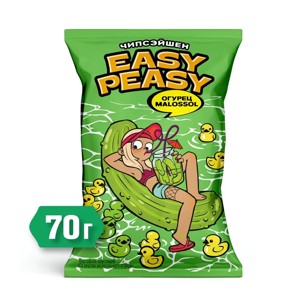 Картофельные чипсы Easy Peasy со вкусом малосольного огурца "ОГУРЕЦ MALOSSOL" 70 г |