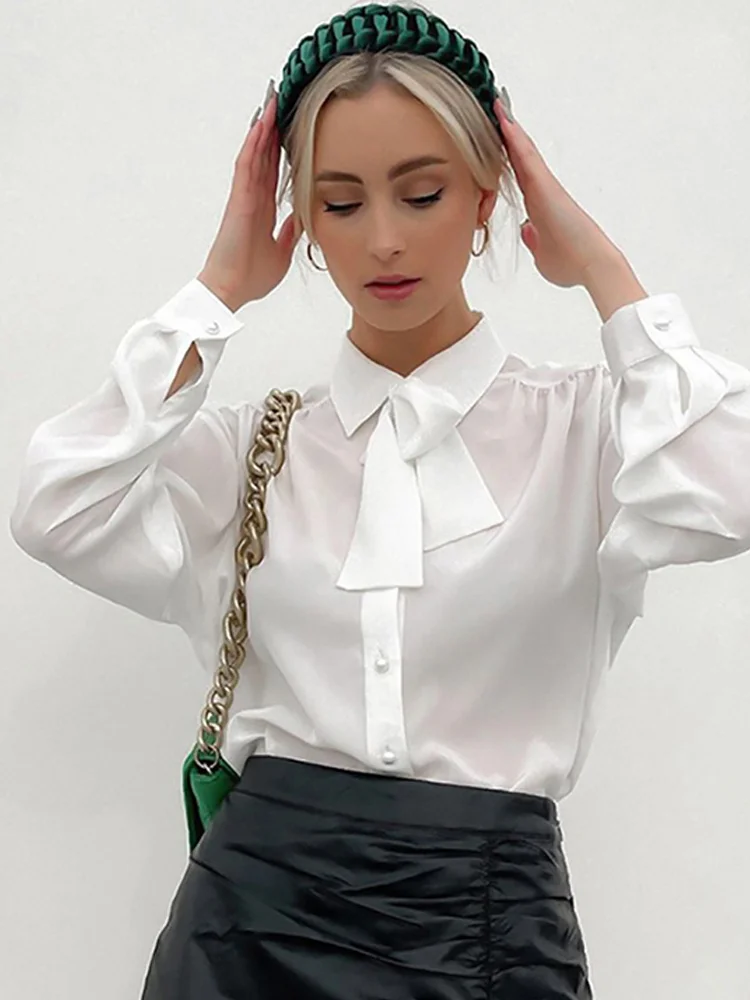 Chiffon Office Women Shirt Elegant White Stand Collar Bow Tie Loose Spring Summer Ladies Shirts Micro Perspective Fashion Top
Chiffon Office Women Shirt Elegant White Stand Collar Bow Tie Loose Spring Summer Ladies Shirts Micro Perspective Fashion Top