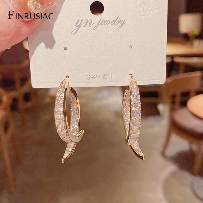 

Korean Fashion Luxury Inlay Zircon Crossed Earrings For Female 14k Real Gold Plating Rhinestone Dangle Earring For Women 2023