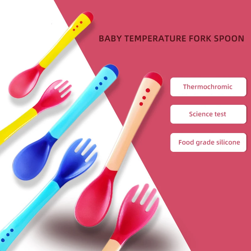 COZOK 2pcs Baby Safety Soft Spoon Fork Temperature Sensitive Change Colour Soup Ladle Antiskid Handle For 4 Months Baby Feeding 
COZOK 2pcs Baby Safety Soft Spoon Fork Temperature Sensitive Change Colour Soup Ladle Antiskid Handle For 4 Months Baby Feeding