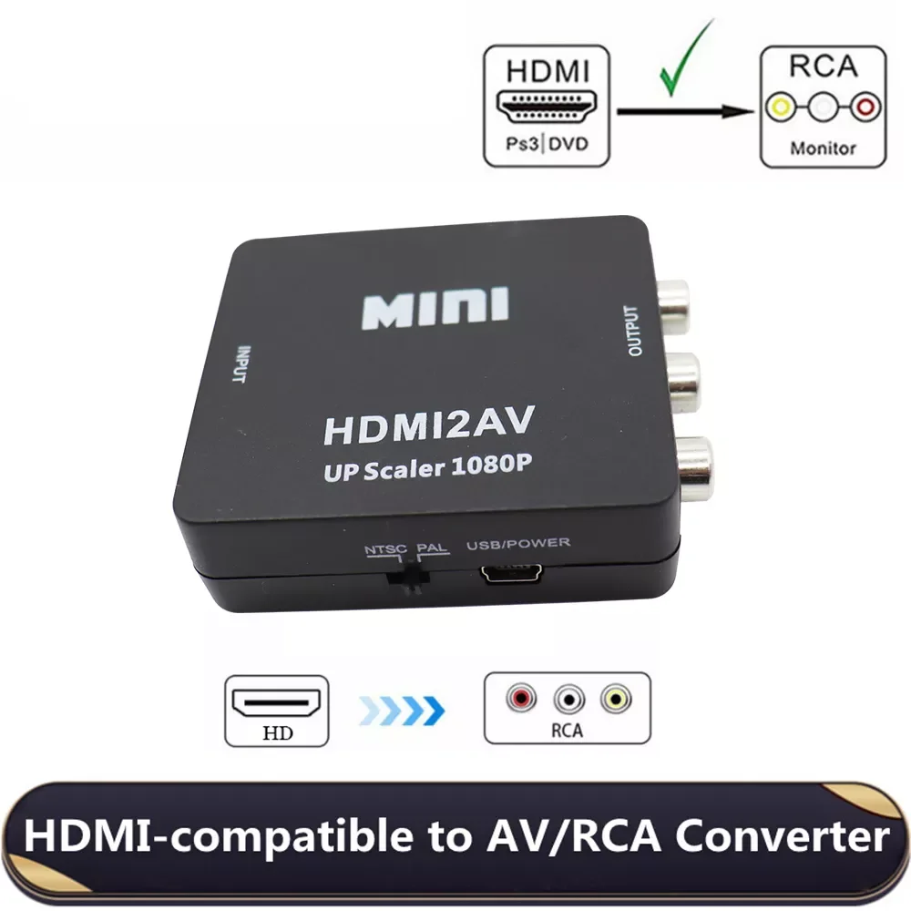 Mini HDMI2AV Video Converter HD 1080P HDMI-compatible To RCA AV/CVBS Adapter For PS3 VCR DVD PALMTSC PC
Mini HDMI2AV Video Converter HD 1080P HDMI-compatible To RCA AV/CVBS Adapter For PS3 VCR DVD PALMTSC PC