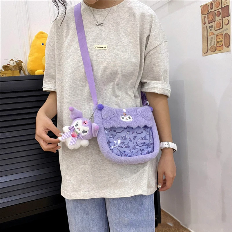 

Sanrioed Kuromi Наплечные сумки My Melody Cinnamoroll прозрачная сумка через плечо Высокая емкость портативная плюшевая Портативная сумка для хранения