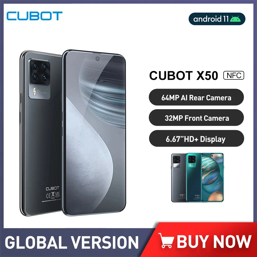 

Cubot X50 Android 11 Cellphones 6.67" FHD+Display 4G Smartphone Helio P60 Octa Core Mobile Phone 32MP Selfie Camera 4500mAh NFC