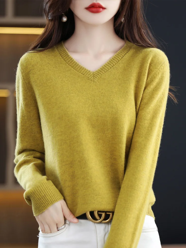 MVLYFLRT 100% Pure Wool Cashmere Sweater Women's V-Neck Pullover Autumn and Winter New Fashion Knitted Loose Female Tops Korean
MVLYFLRT 100% Pure Wool Cashmere Sweater Women's V-Neck Pullover Autumn and Winter New Fashion Knitted Loose Female Tops Korean