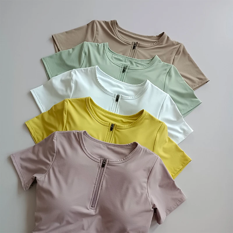 Yoga Half Zipper Slim Fit with Breast Pad Short Sleeve Women's Sweat Absorbing Fast Drying Running Gym Top Tight Thin T-shirt
Yoga Half Zipper Slim Fit with Breast Pad Short Sleeve Women's Sweat Absorbing Fast Drying Running Gym Top Tight Thin T-shirt