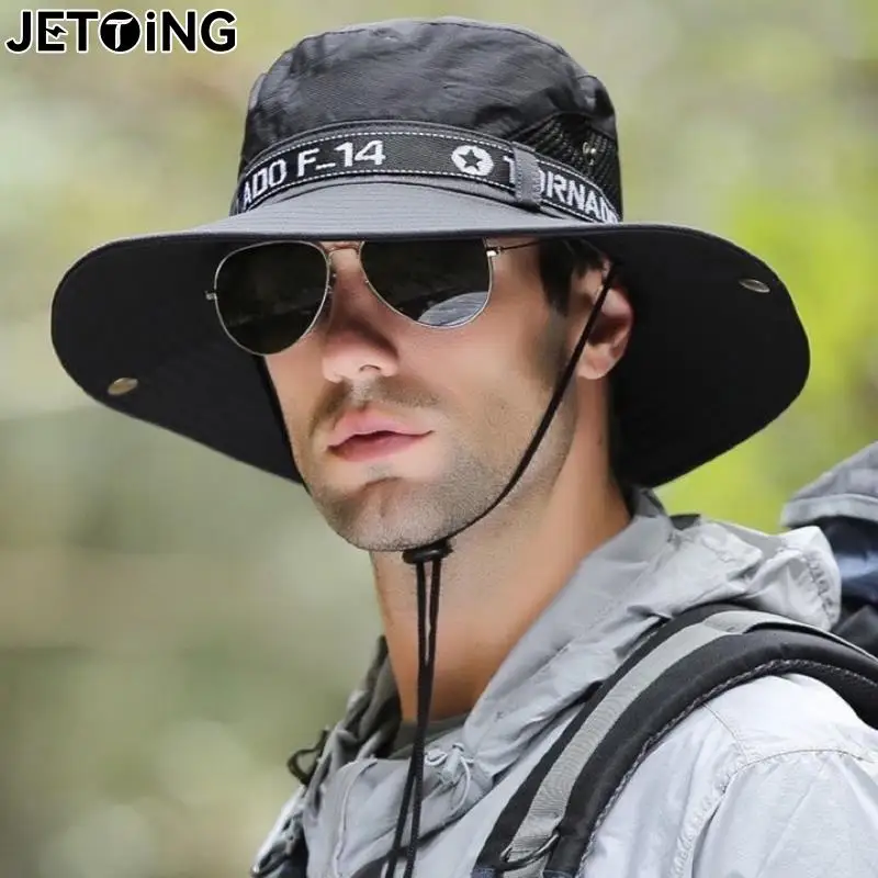 Windproof Men Outdoor Hat Wide Brim Flat Top Men Camping Hat Letter Print Anti-UV Strap Hollow Out Men Fisherman Hat Headwear
Windproof Men Outdoor Hat Wide Brim Flat Top Men Camping Hat Letter Print Anti-UV Strap Hollow Out Men Fisherman Hat Headwear